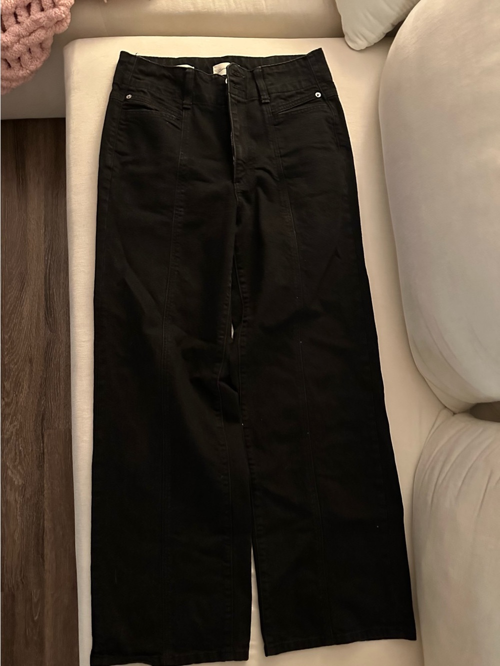 High waisted wide leg black denim